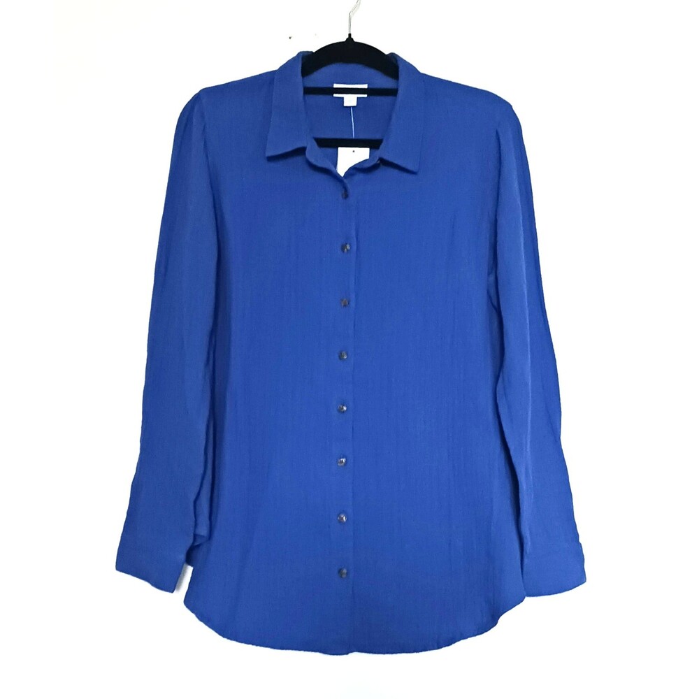 NWT J Jill Royal Blue Gauzy Cotton L/S Blouse Sz M